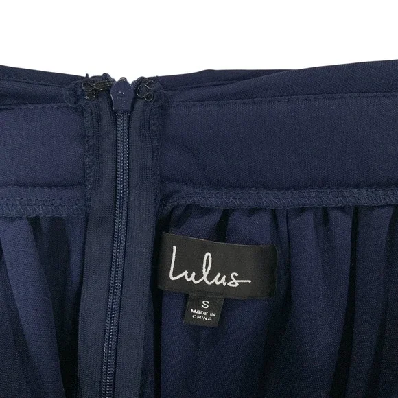 Lulus Navy Blue Lace Crochet Overlay Fit Flare Dress Womens Size S - Picture 4 of 6